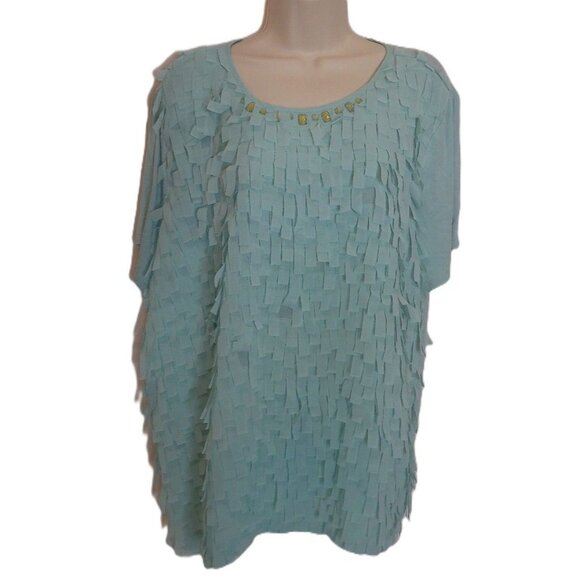 Alfred Dunner XL Fringe Mint Green Blouse - Picture 1 of 8